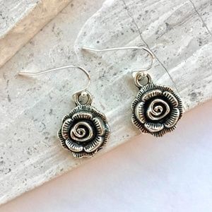 Sterling Silver Rose Bud Flower Earrings